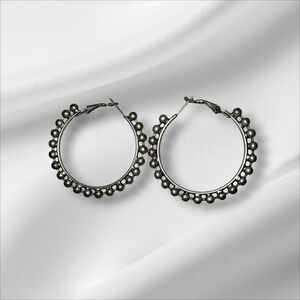 Chic Black Beaded Hoop Earrings